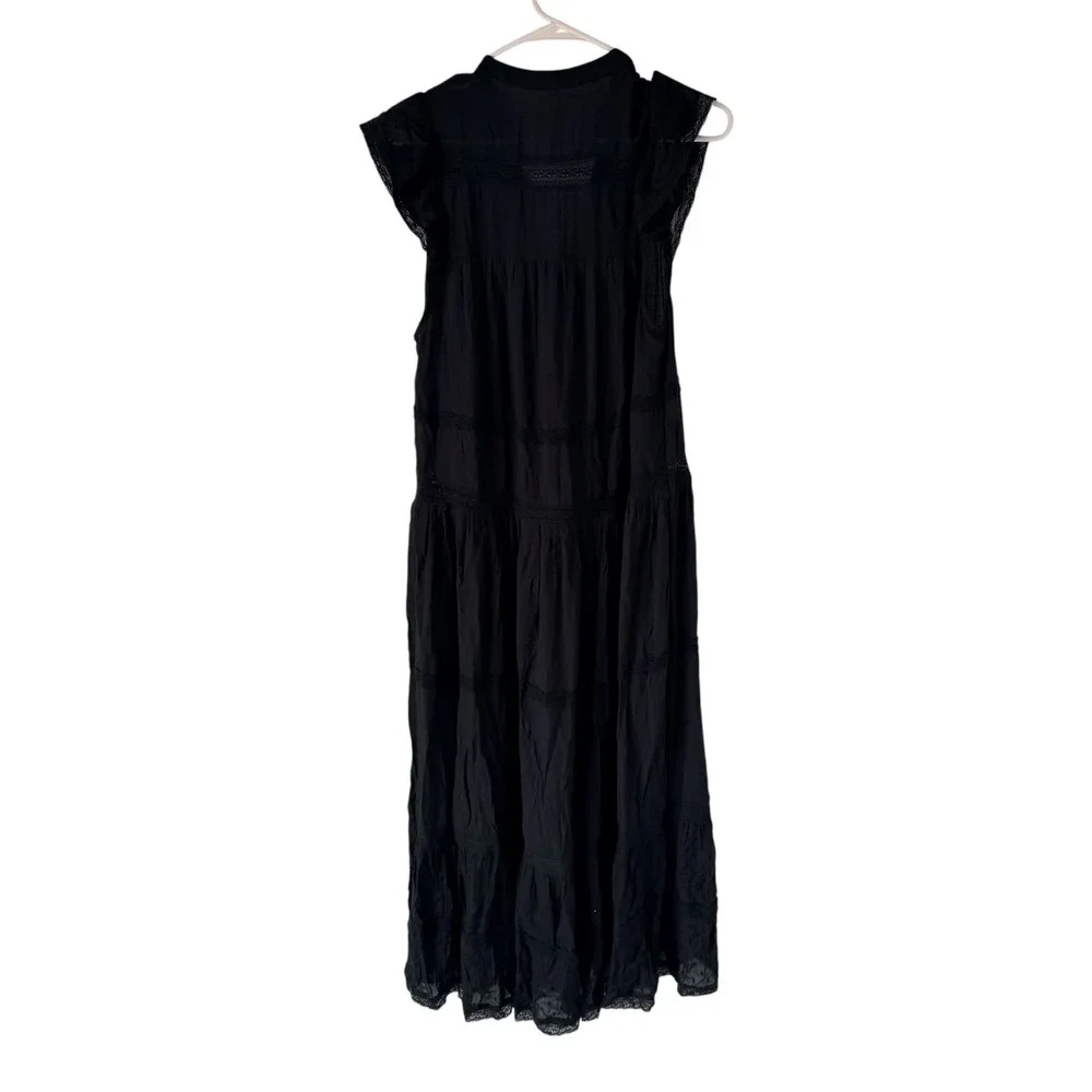 Free People Midnight Midi Dress XS Black Sheer Layered Tier Boho Maxi WhimsyGoth